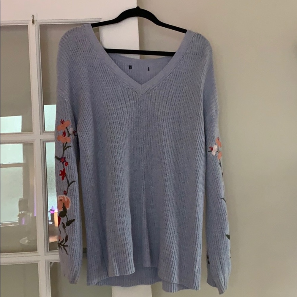 Oversized embroidered v neck sweater